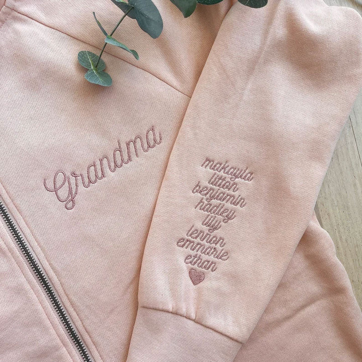 Customizable Grandma Embroidered Zip Hoodie Jacket | Grandkids Names
