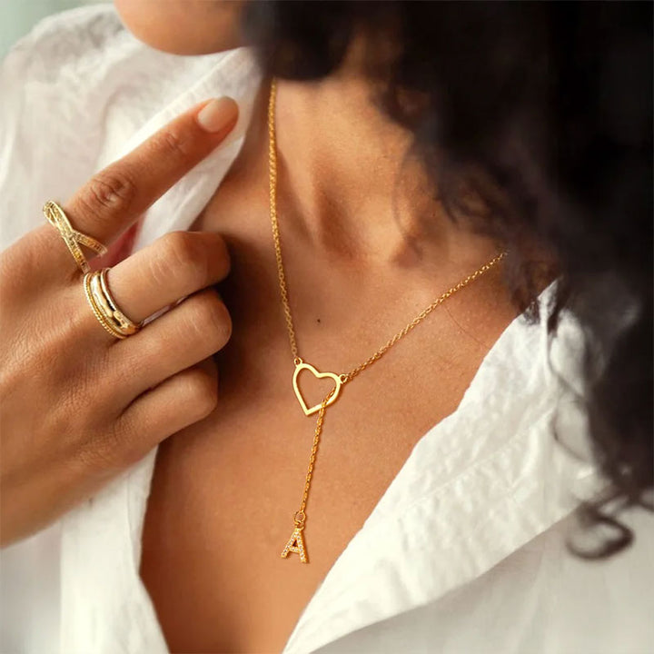 Customized Personalized Heart Lasso Necklace-Inlaid Zirconia Letters