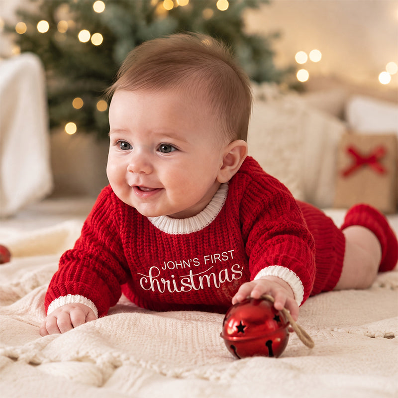 Personalized Baby’s First Christmas Organic Cotton Knit Romper