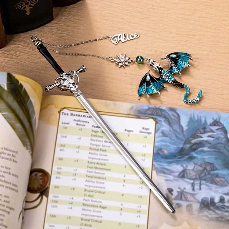 Customized Personalized Dragon Sword Pearl Star Fantasy Bookmark