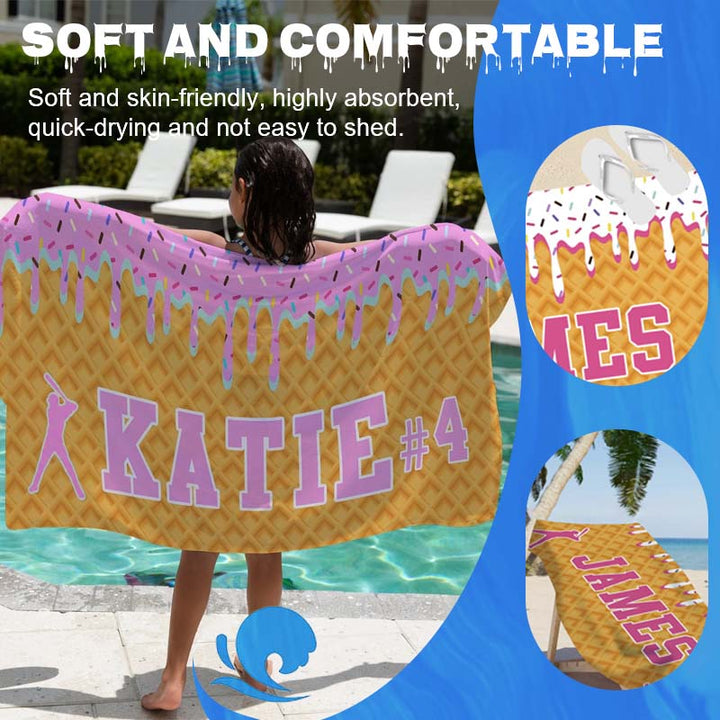Personalized Ice Cream Drip Baseball Beach Towel