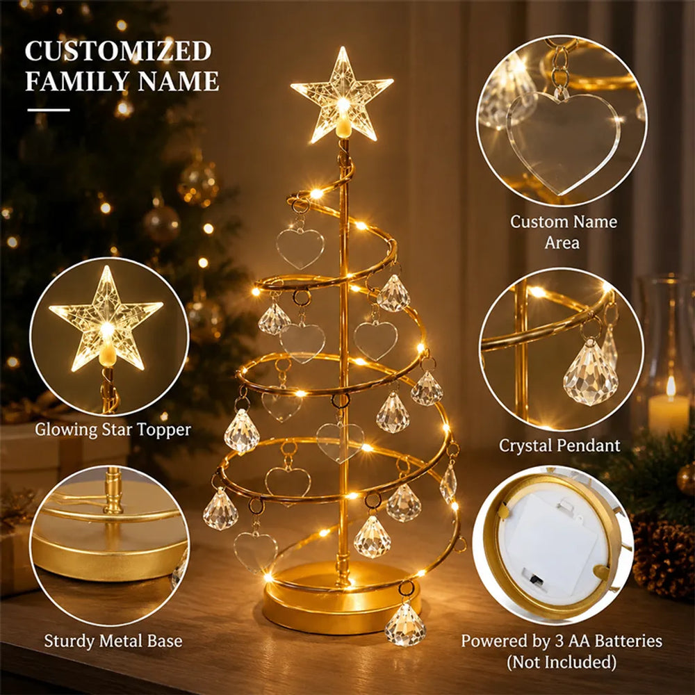 Personalized Family Name Illuminated Christmas Tree – Custom 1–10 Names Tabletop Holiday Decoration