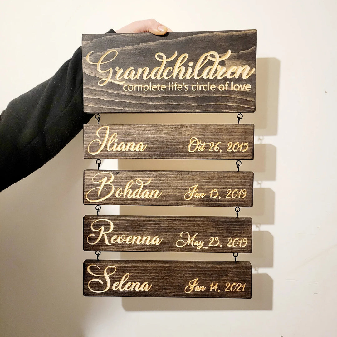 Personalized Grandkids Hanging Sign | 2024 Version Engraved Design