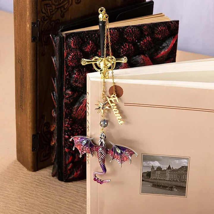 Customized Personalized Dragon Sword Pearl Star Fantasy Bookmark