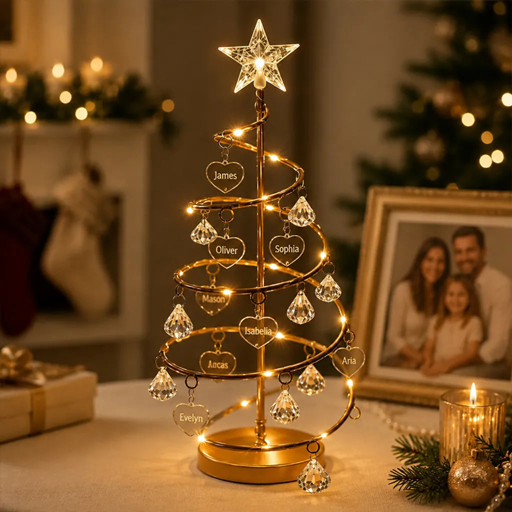 Personalized Family Name Illuminated Christmas Tree – Custom 1–10 Names Tabletop Holiday Decoration