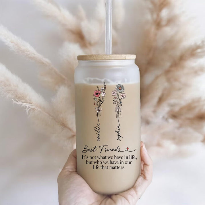 Personalized Best Friends Birthday Flower Frosted Straw Glass