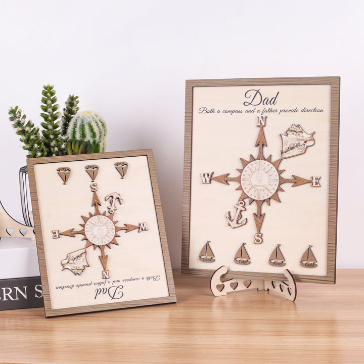 Personalized Wooden Compass Plaque – A Tribute to Dad