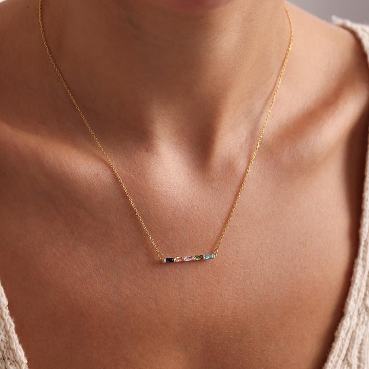 Custom Rectangular Birthstone Necklace
