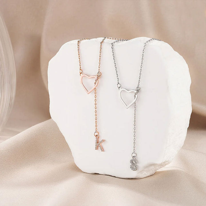 Customized Personalized Heart Lasso Necklace-Inlaid Zirconia Letters