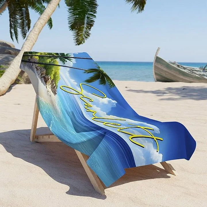Personalized Tropical Beach Palm Tree Oversized Beach Towel