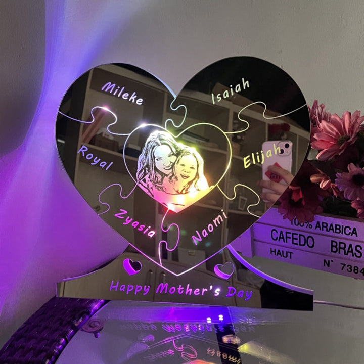 Personalized Photo Heart Puzzle Mirror Light