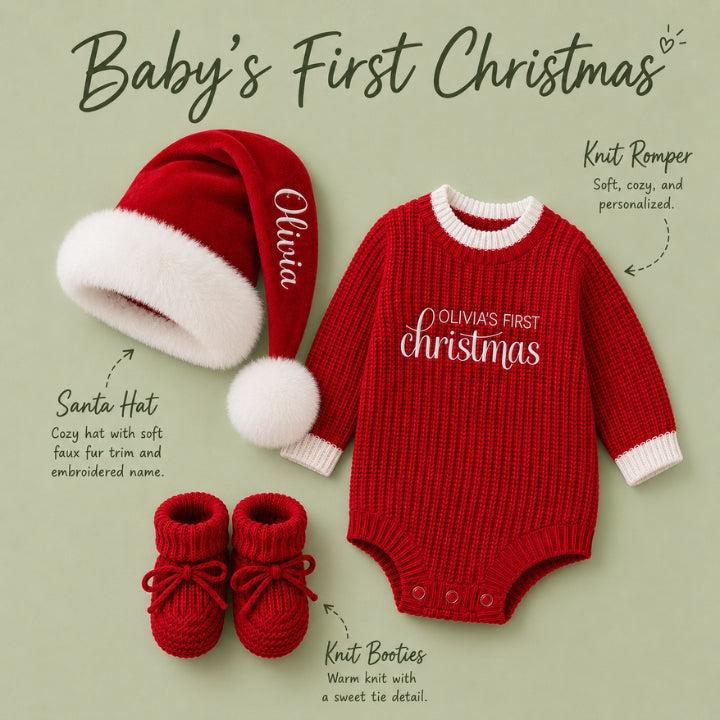 Personalized Baby’s First Christmas Organic Cotton Knit Romper