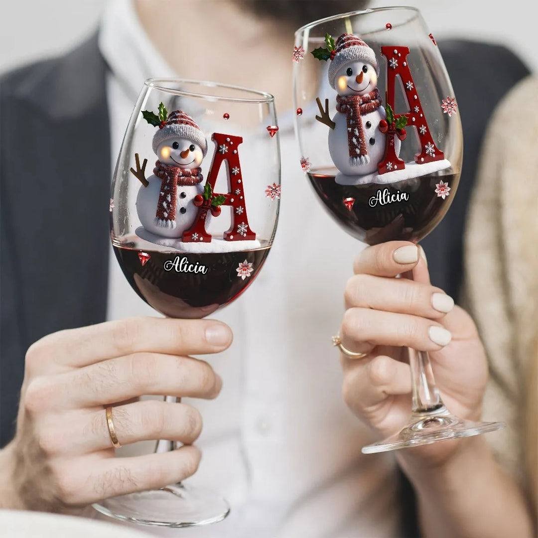 Engraved Snowman Christmas Wine Glass with Name