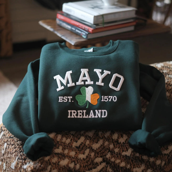 Custom City/County St Patrick's Day Embroidered Four Leaf Clover Sweatshirt