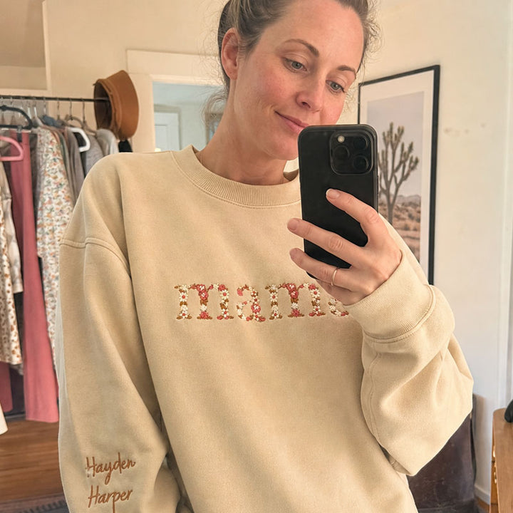 🌸 Everbloom - Embroidered Floral Mama Sweatshirt for Mom & Grandma