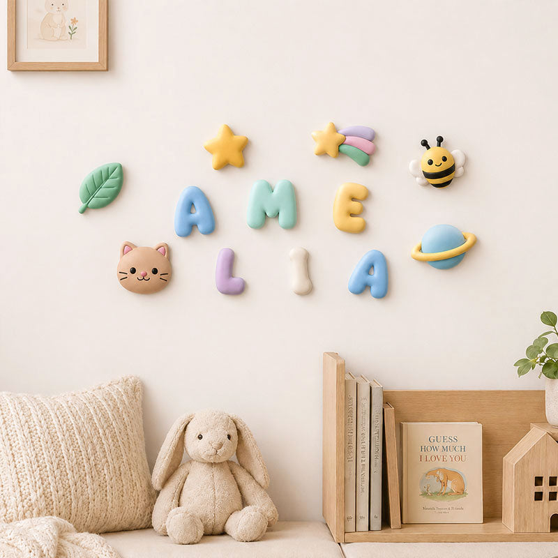 Personalized 3D Printed Name Sign with Cute Charms for Nursery & Kids Room