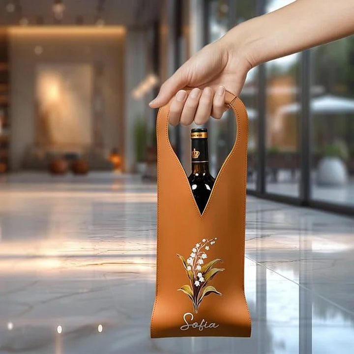 Personalized Birthday Flower Leather Wine Bag