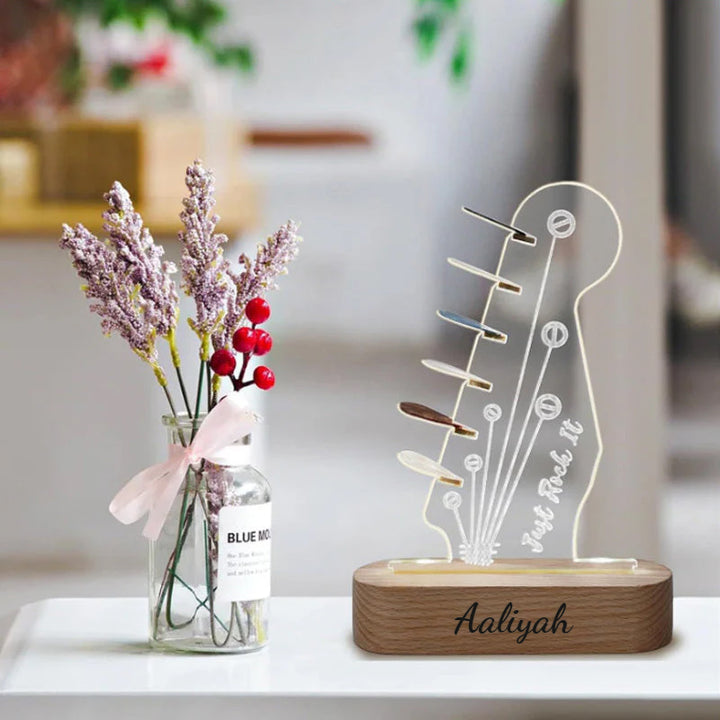 Personalized 3D Night Light Wooden Guitar Pick Holder