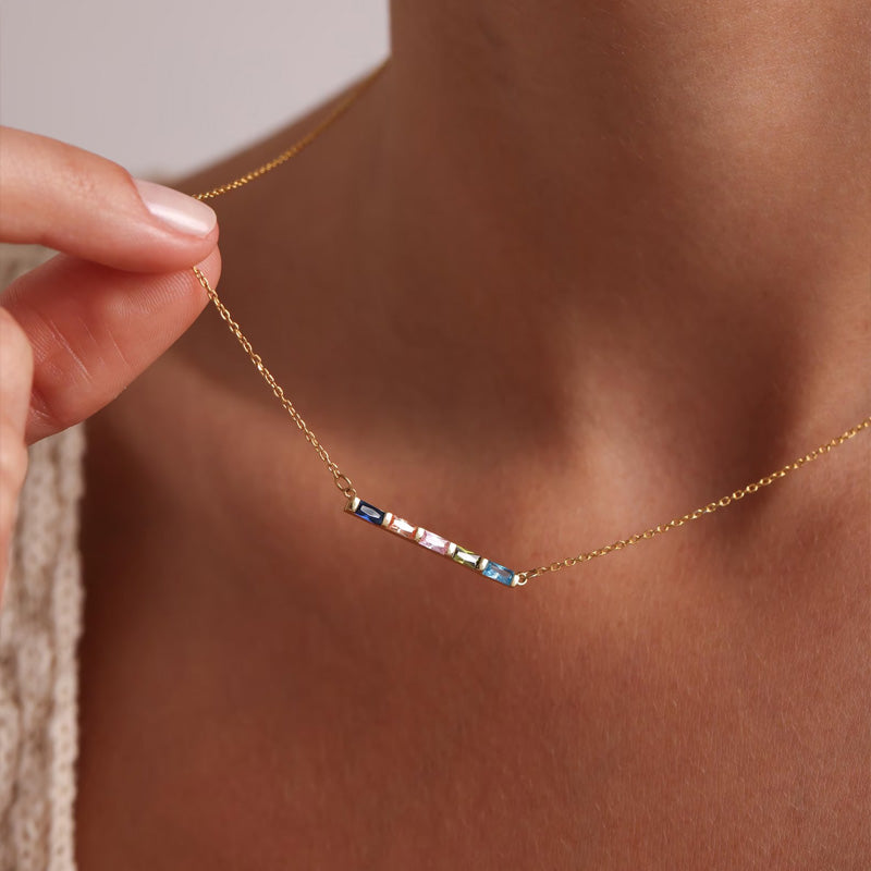 Custom Rectangular Birthstone Necklace