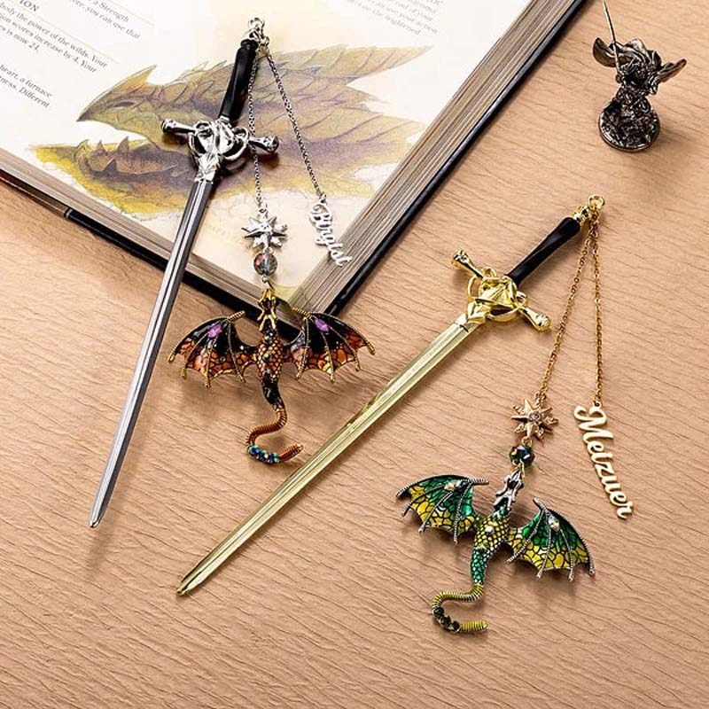 Customized Personalized Dragon Sword Pearl Star Fantasy Bookmark