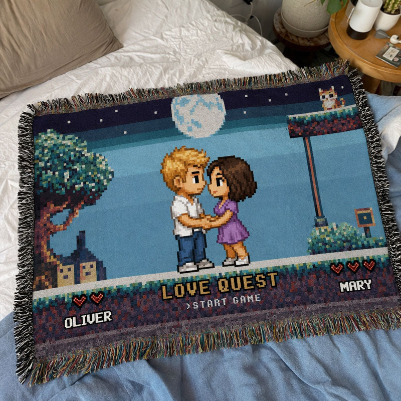 Personalized Pixel Love Quest Blanket – Turn Your Photo Into A Retro Game Adventure