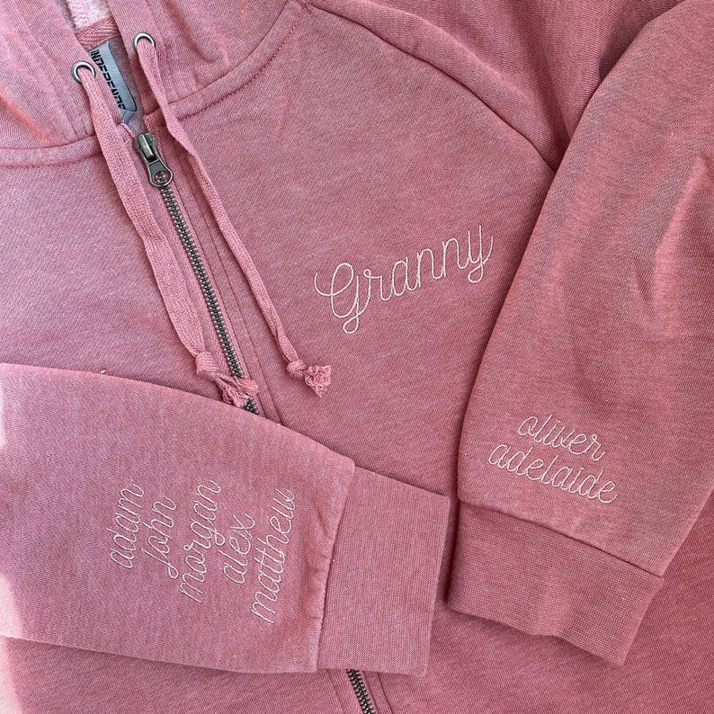 Customizable Grandma Embroidered Zip Hoodie Jacket | Grandkids Names