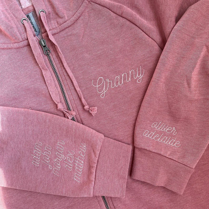 Customizable Grandma Embroidered Zip Hoodie Jacket | Grandkids Names
