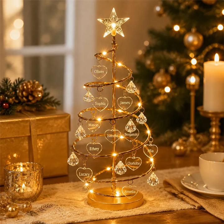 Personalized Family Name Illuminated Christmas Tree – Custom 1–10 Names Tabletop Holiday Decoration