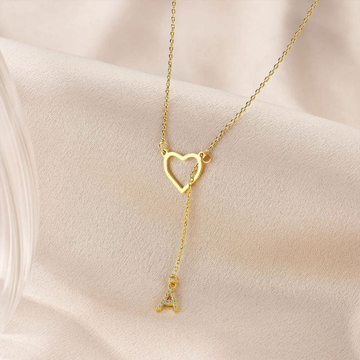 Customized Personalized Heart Lasso Necklace-Inlaid Zirconia Letters