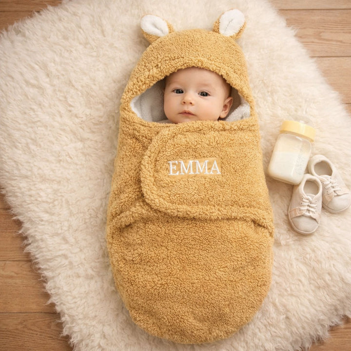 Personalized Embroidered Name Bunny Baby Swaddle – Warm, Comfortable, and Easy to Use