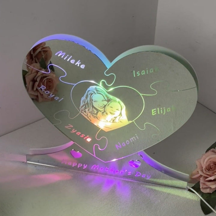 Personalized Photo Heart Puzzle Mirror Light