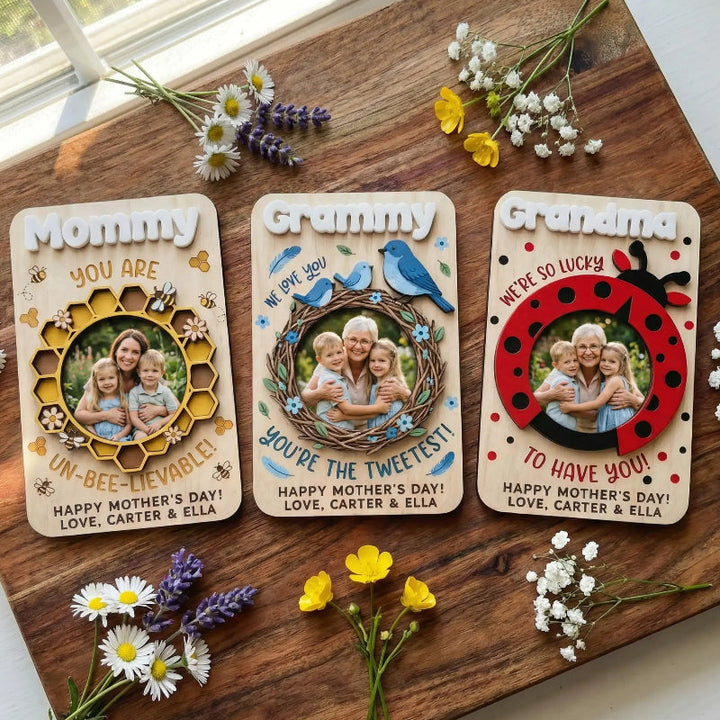 Personalized Animal Photo Holder Fridge Magnet, Custom Love You Picture Clip for Mom & Grandma, Mother's Day Photo Gift