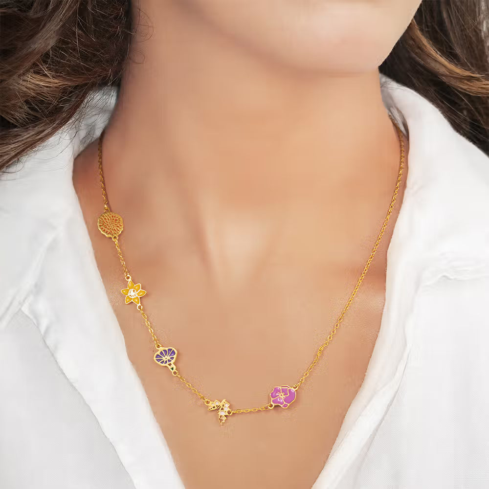Personalized Dainty 1-8 Colorful Birth Flower Sideway Necklace Family Jewelry Birthday Anniversary Gift for Women