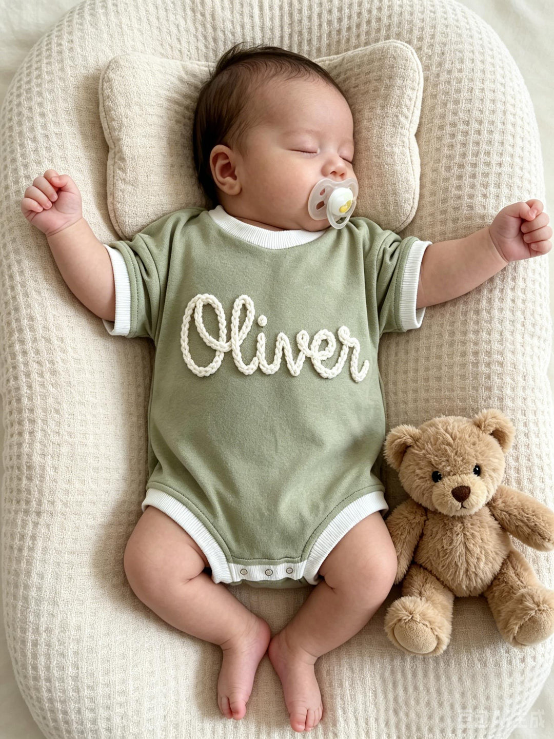 Personalized Hand-Embroidered Baby Romper – Baby-Safe Cotton Outfit
