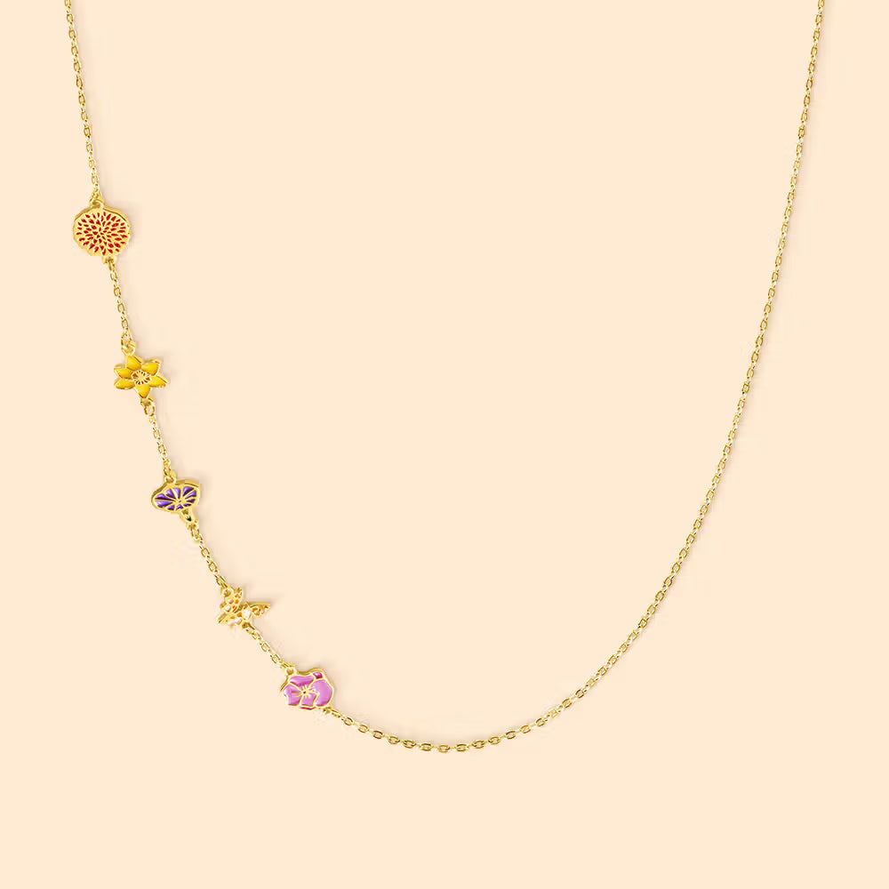 Personalized Dainty 1-8 Colorful Birth Flower Sideway Necklace Family Jewelry Birthday Anniversary Gift for Women