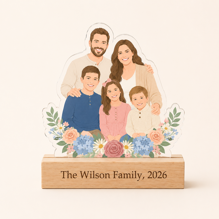 Personalized Acrylic Cartoon Portrait Stand with Wooden Base