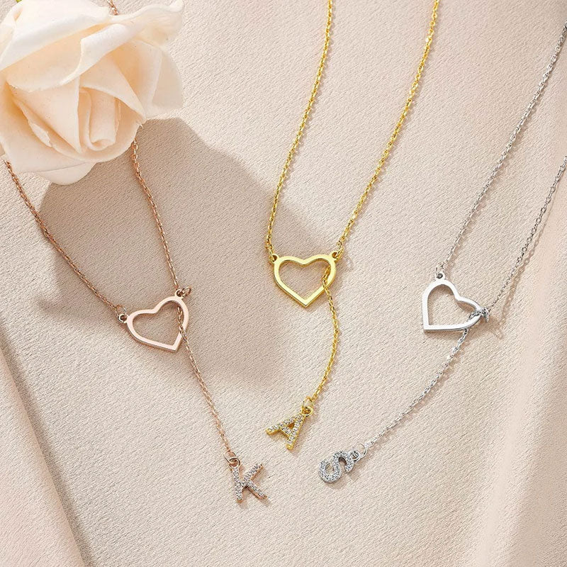 Customized Personalized Heart Lasso Necklace-Inlaid Zirconia Letters
