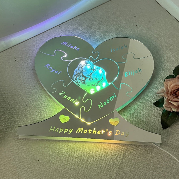 Personalized Photo Heart Puzzle Mirror Light