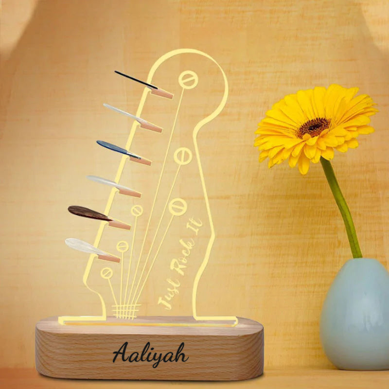 Personalized 3D Night Light Wooden Guitar Pick Holder