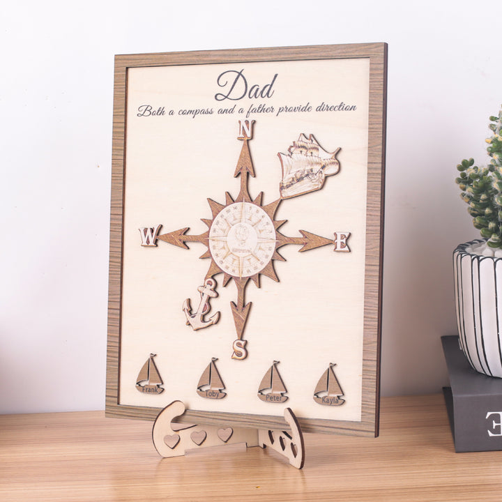 Personalized Wooden Compass Plaque – A Tribute to Dad