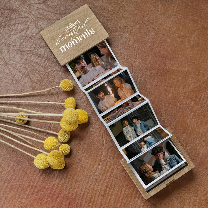 Custom Vintage Carved Color Printed Pull-Out Folding Photo Wooden Box