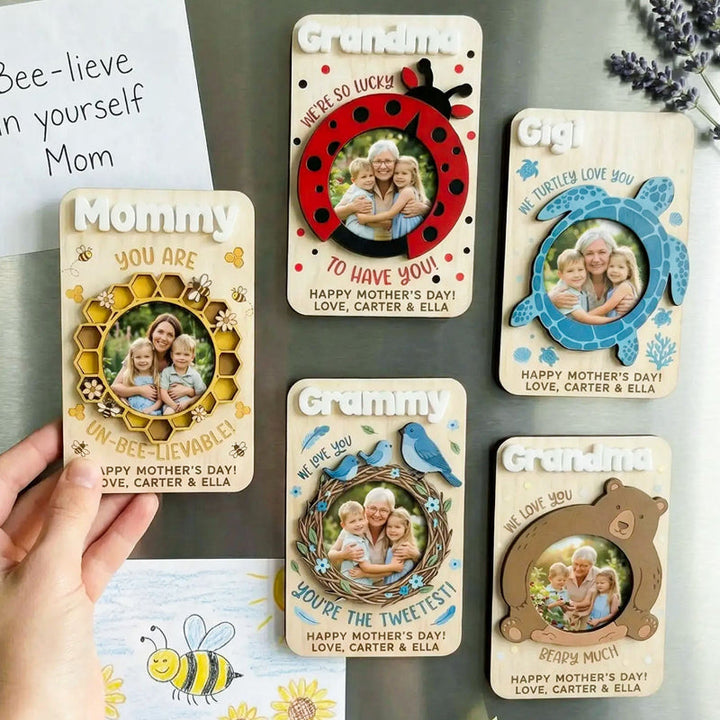Personalized Animal Photo Holder Fridge Magnet, Custom Love You Picture Clip for Mom & Grandma, Mother's Day Photo Gift