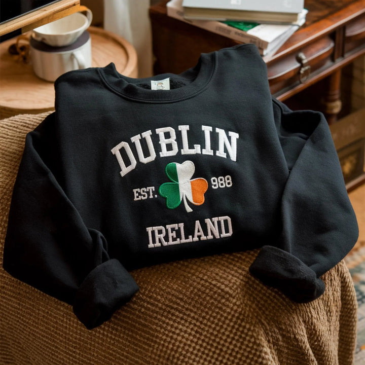 Custom City/County St Patrick's Day Embroidered Four Leaf Clover Sweatshirt