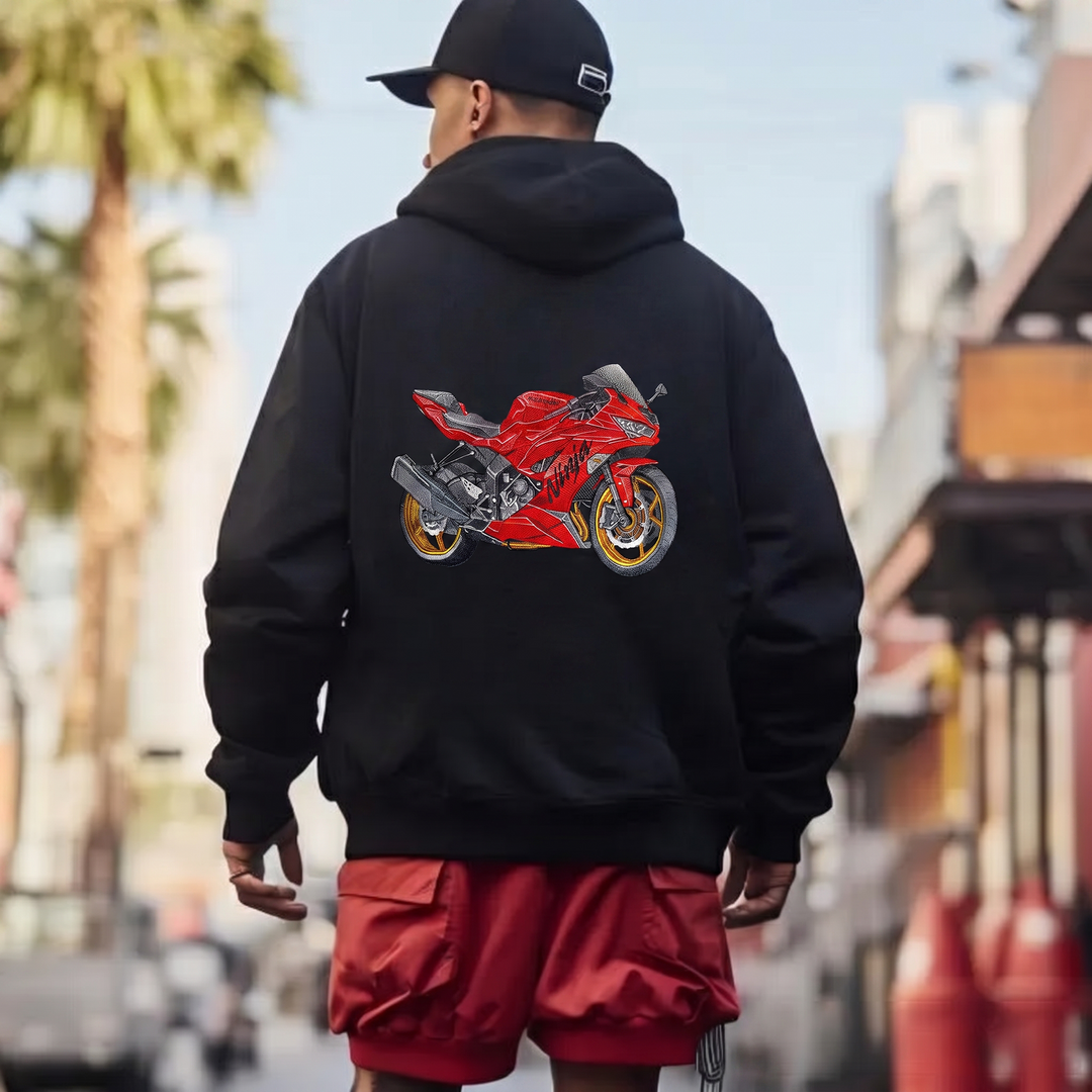Custom Motorcycle Embroidered Hoodie – Front or Back Design Biker Hoodie 🏍️🧵