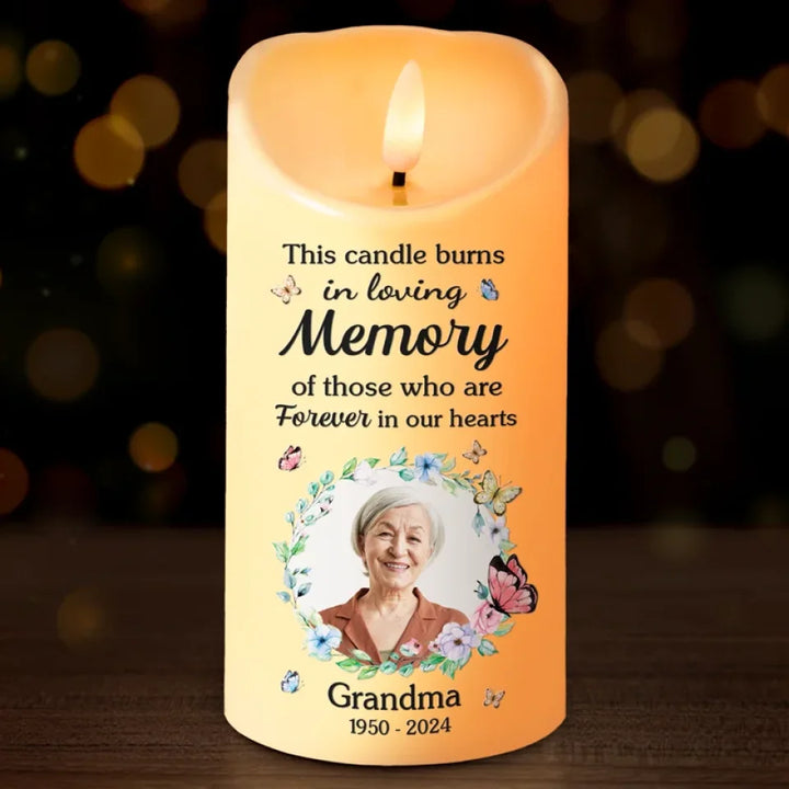Custom photo this candle burns in loving memory - Memorial Personalized Custom LED Candle - Sympathy Gift for Family