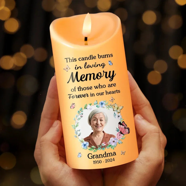 Custom photo this candle burns in loving memory - Memorial Personalized Custom LED Candle - Sympathy Gift for Family