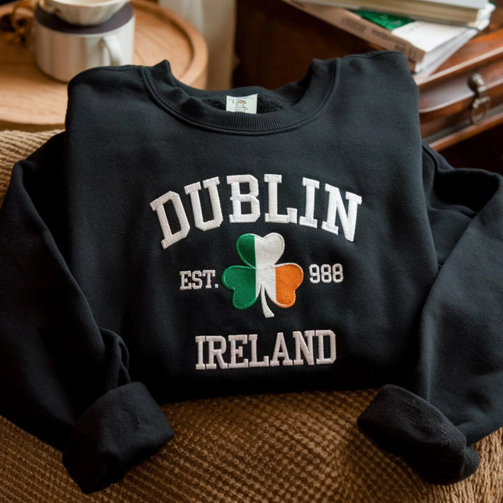 Custom City/County St Patrick's Day Embroidered Four Leaf Clover Sweatshirt
