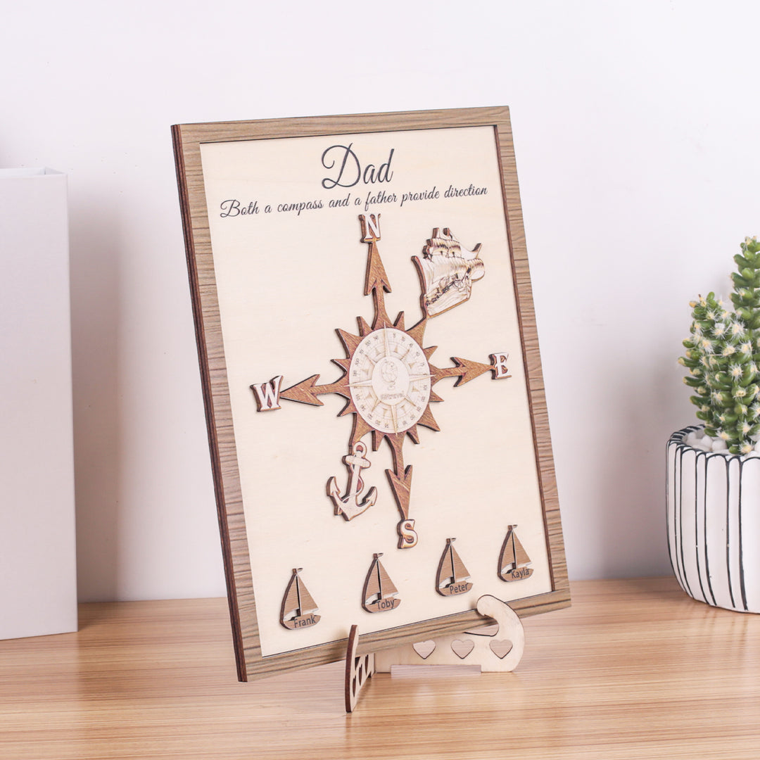 Personalized Wooden Compass Plaque – A Tribute to Dad