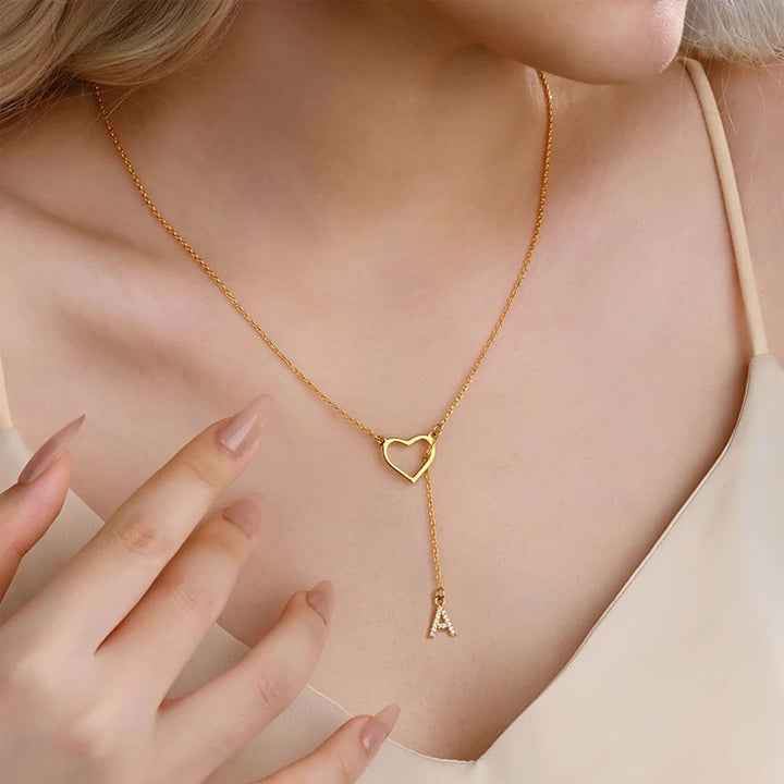 Customized Personalized Heart Lasso Necklace-Inlaid Zirconia Letters