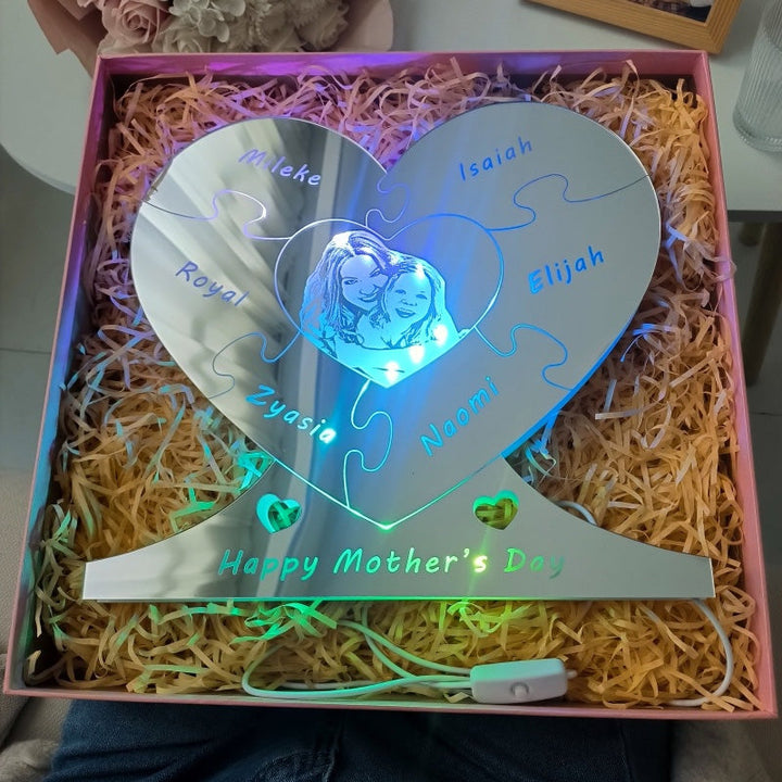 Personalized Photo Heart Puzzle Mirror Light